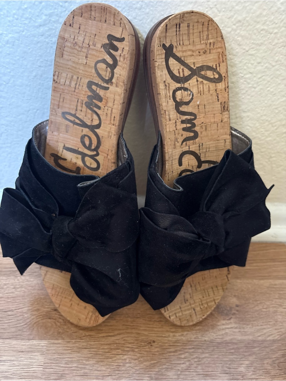Sam Edelman Black Bow Cork Slides - Size 11